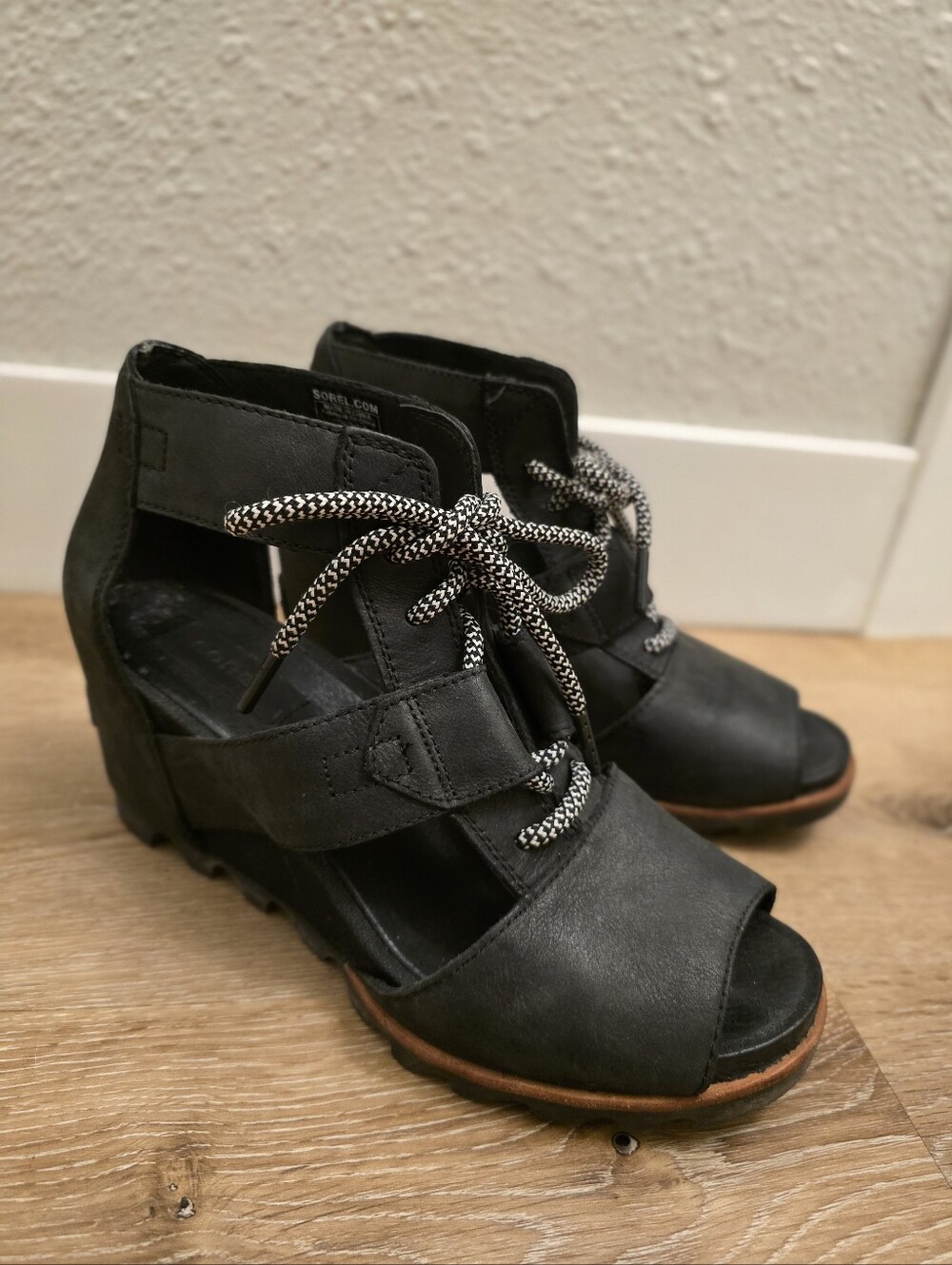 SOREL Joanie Lace Up Wedge Sandal In Black